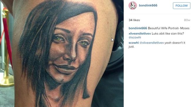 The tattoo, that looks remarkably like Aysha Mehajer, was posted with the words ‘beautiful wife portrait’. Source: Instagram