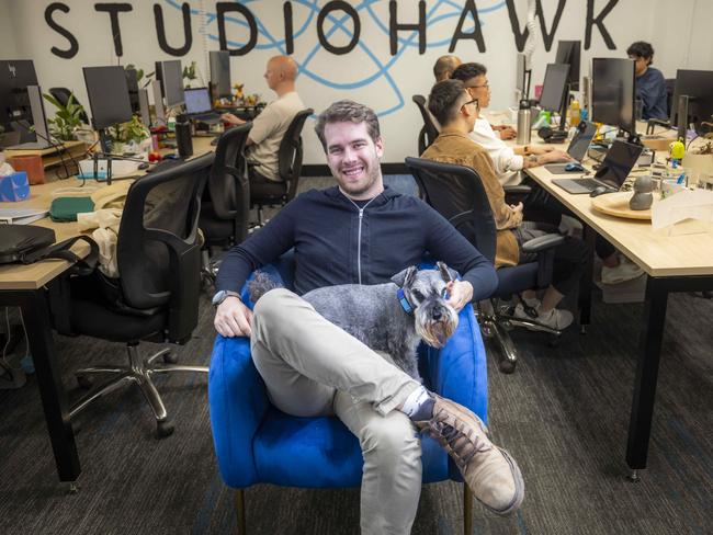 Harry Sanders for Big V. Harry is a 27-year old who was homeless and went on to build a multimillion dollar SEO business, Studiohawk. Pictured with his dog Basil.Picture by Wayne Taylor 1st April 2025
