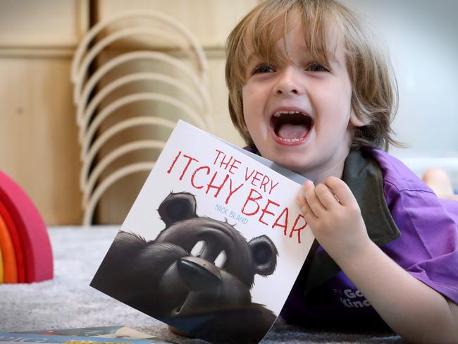 Harrison Cotterell, 4, reading The Very Itchy Bear. Picture: Jamie Hanson