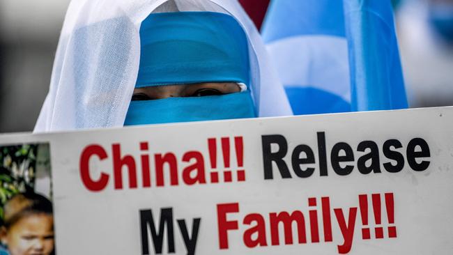 A Uighur woman protests against China in Istanbul last month. Picture: AFP