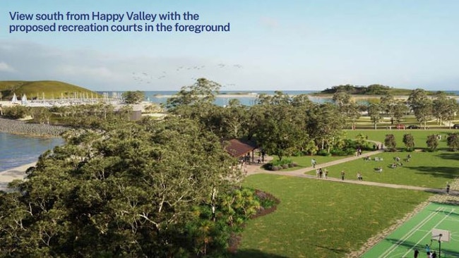 An artist’s impression of the revised Coffs Jetty Precinct Master Plan looking south.