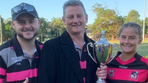 Wests Panthers premiership winning coach Craig Green with his daughter Lilly, right, and son Sam.