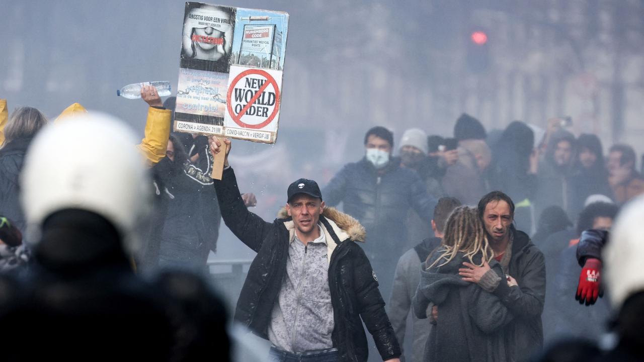 Protesters face police in Brussels. Picture: Kenzo Tribouillard/AFP