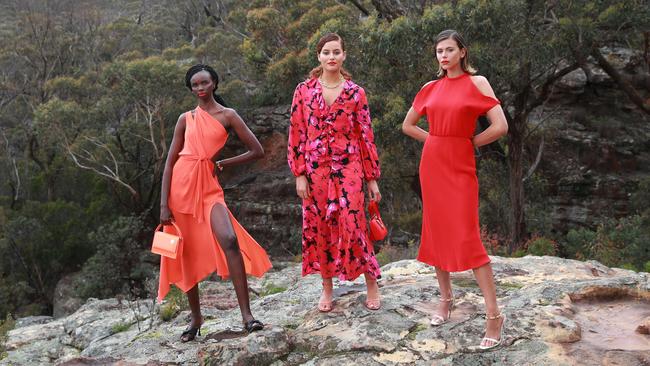 Models Akiima, Cameron and Georgia at Harry Seidler’s house at Joadja in the NSW Southern Highlands. Picture: John Feder