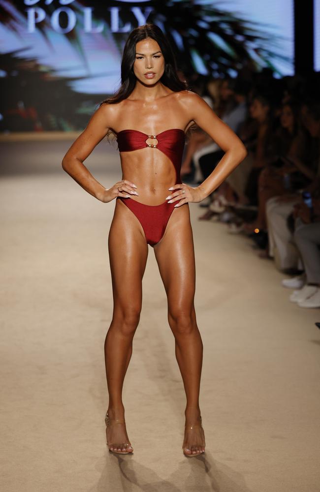 Transgender model Riley Minford walks the runway for the Oh Polly Summer 2025 show during Miami Swim Week. Picture: Frazer Harrison/Getty Images for Oh Polly