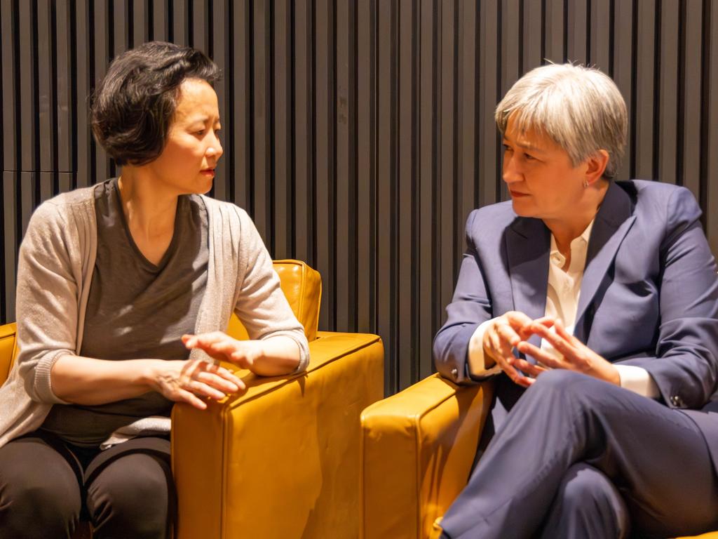 Cheng Lei and Australian Foreign Minister Penny Wong at Tullamarine Airport, Melbourne on Wednesday afternoon.