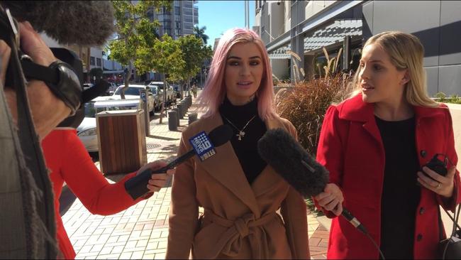 Allaina Vader — the girlfriend of Insta-bikie Ben Geppert — leaves Southport Courthouse. Photo: Nicholas McElroy