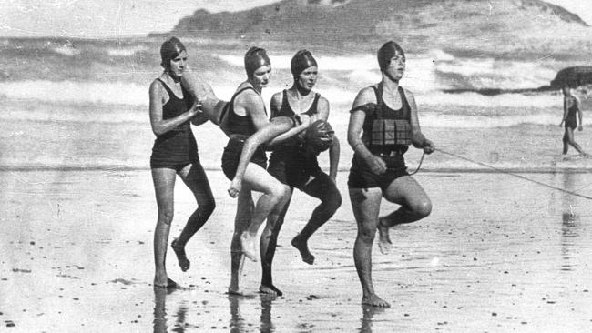 The jetty is a place of memories for many. Women lifesavers, 1931. Mavis Kerr, M Lake, Doreen Shea and Iris Mills of the Coffs Harbour Jetty Surf Lifesaving Club.