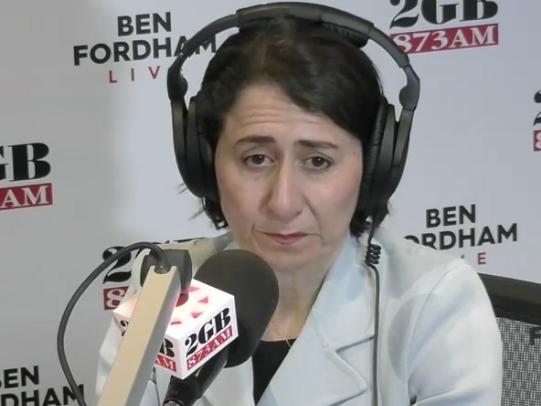 Gladys Berejiklian on 2GB this morning with Ben Fordham, Screengrabs from live feed