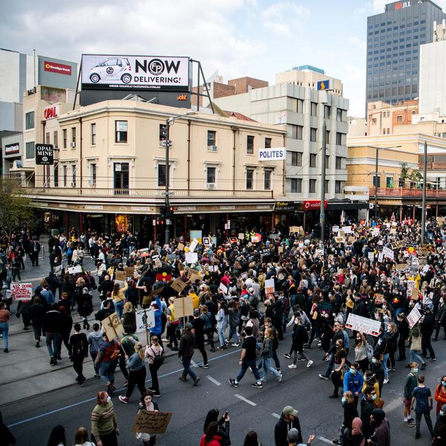 The march through the streets of Adelaide on Saturday. Picture: AAP.