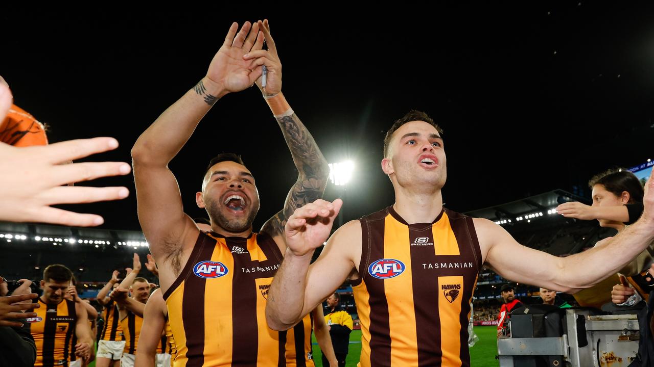 Impey (left) and Karl Amon both joined Hawthorn after years at Port Adelaide, where they were both drafted in 2013. Picture: Dylan Burns / Getty Images