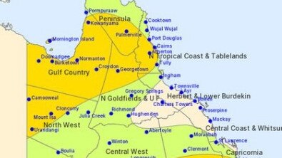 The Bureau of Meteorology thunderstorm outlook for the Gulf country, Atherton Tablelands, including Cairns issued on Wednesday. Picture: BOM