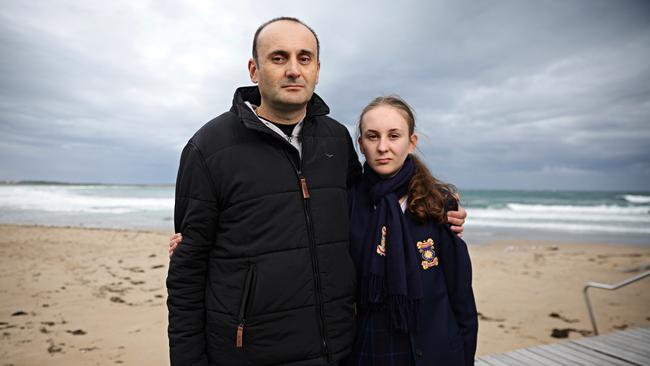 Gregory Turutin and his 13 year old daughter Diana Turutin lost their wife and mother Maria Turutina in 2019 after she committed suicide a week after she was discharged from a hospital mental health unit. Picture: Adam Yip