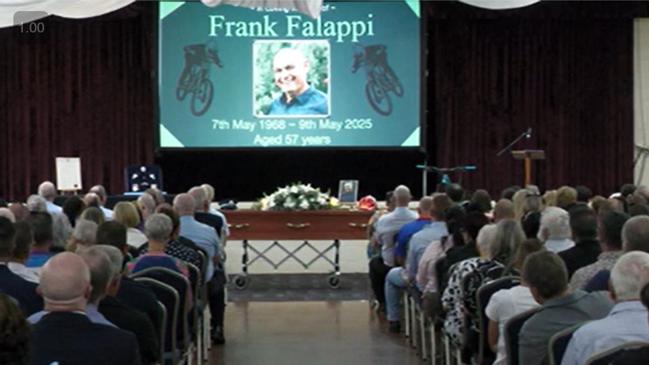 Frank Falappi's funeral service was held at the Mareeba International Club on May 27 2025. Picture: Screenshot of livestream by Atherton Community Funerals