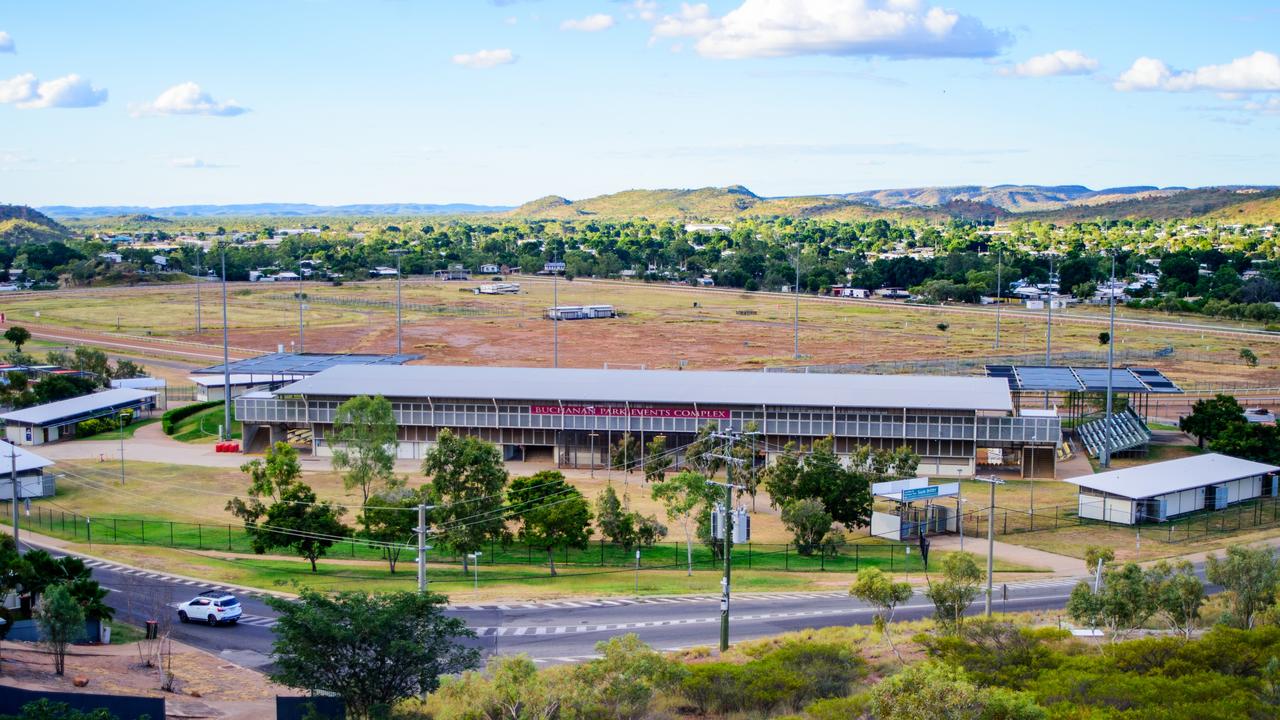 A view of the Buchanan Park Events Complex and the racetrack from the Mount Isa Lookout. Picture: Scott Radford-Chisholm