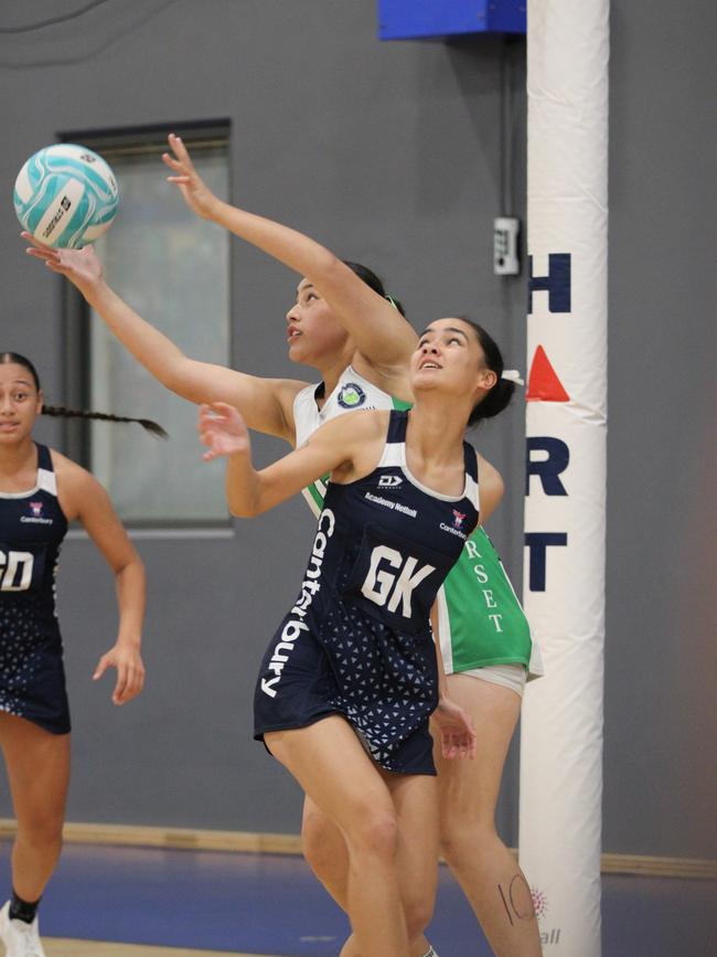 QISSN 2024 division one grand final - Canterbury College v Somerset College. Pictured: GS Roxy Rhind and GK Meletoa Pohiva