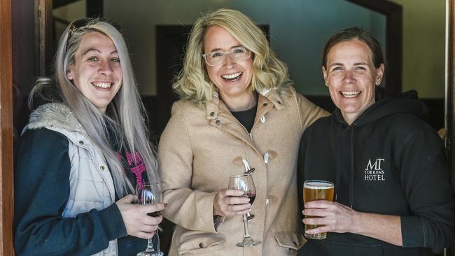 Mount Torrens Hotel publican Angie Lo-Faro, right, with friends Jennipher Vivian and Sally Patten. Picture: Roy Van Der Vegt