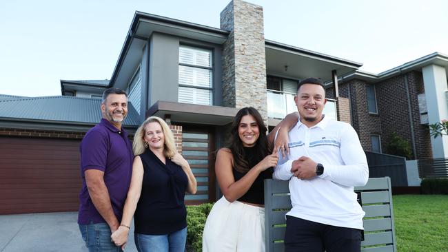 Arthur and Jane Sitaramayya with daughter Alicia and her partner Latrell Harvey at their home in Kellyville in northwest Sydney. Picture: John Feder