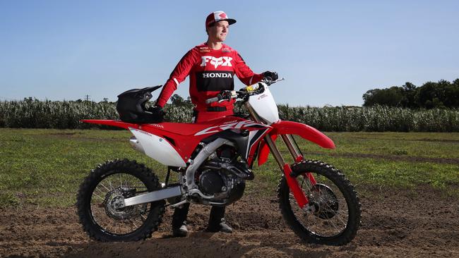 Professional motocross rider Mitch Evans has restarted his inaugural MXGP season in Latvia. He has returned to Europe after spending four months at the family home in Wrights Creek, Far North Queensland, during the sport’s COVID-19 shut down to undergo shoulder surgery. PICTURE: BRENDAN RADKE