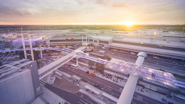 An artist’s impression of a monorail station at Melbourne Airport. Picture: Supplied