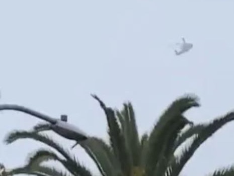 A helicopter, believed to be carrying Kobe Bryant, flies over Glendale in California. Picture: Supplied