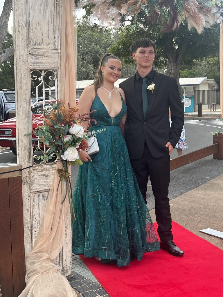 Benjamin Van Baars and Evie Reeves arrive at the Hervey Bay High School formal.
