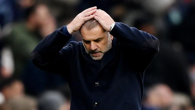 LONDON, ENGLAND - NOVEMBER 26: Ange Postecoglou, Manager of Tottenham Hotspur, reacts during the Premier League match between Tottenham Hotspur and Aston Villa at Tottenham Hotspur Stadium on November 26, 2023 in London, England. (Photo by Justin Setterfield/Getty Images)