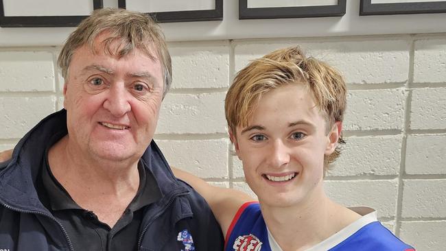 Mick McGuane and son Tom after the young gun made his senior debut for Keilor.