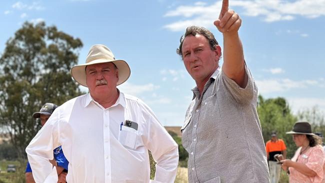 Daniel Martin, of Wall Flat, with Member for Hammond Adrian Pederick during, an inspection of his farm. Picture: Dylan Hogarth