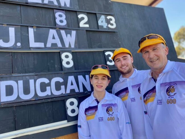 Jeffrey Law (right) celebrates his 600th match for Barkly Street Uniting with daughter Renee and son Aaron. Picture: Marcus Curnow.