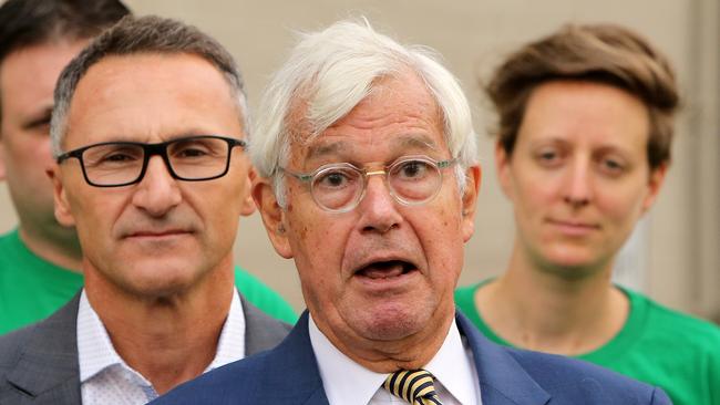 05/03/2019: Julian Burnside, with Leader of the Australian Greens Dr Richard Di Natale, announces himself as the new Greens candidate for Kooyong to run against Josh Frydenberg. Stuart McEvoy/The Australian.