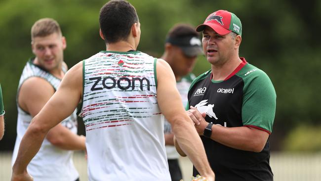 The Rabbitohs players are still behind Anthony Seibold. (Brett Costello)