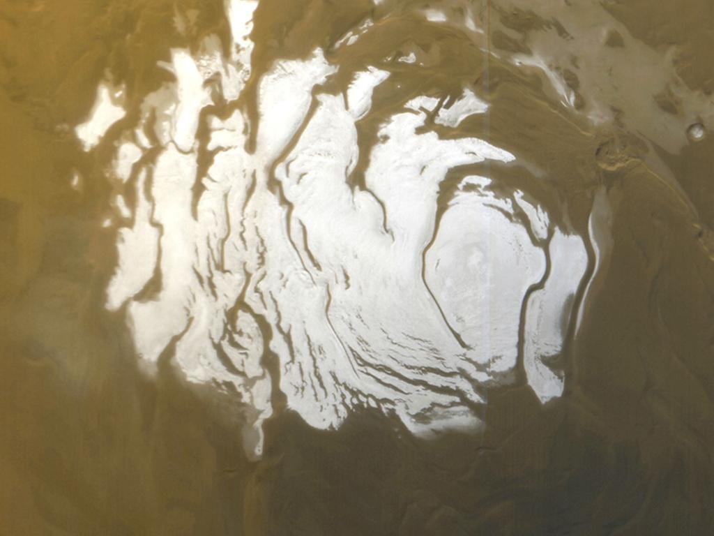 This NASA image shows the south polar cap of Mars as it appeared to the Mars Global Surveyor on April 17, 2000. Picture: AFP