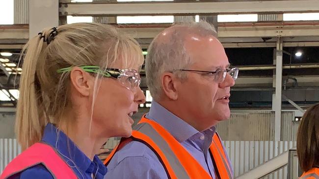 Prime Minister Scott Morrison joined LNP leader Deb Frecklington at Neumann Steel Fabrication, Currumbin. Photo: Emily Halloran.