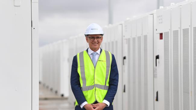 SA Premier Jay Weatherill tours the new Tesla battery near Jamestown. Picture: AAP Image/David Mariuz