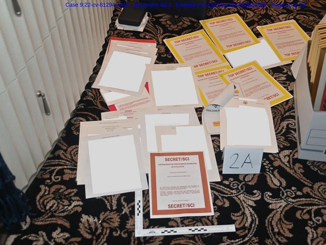 Documents seized during an FBI raid on Donald Trump’s Florida home, Mar-a-Lago. Picture: AFP