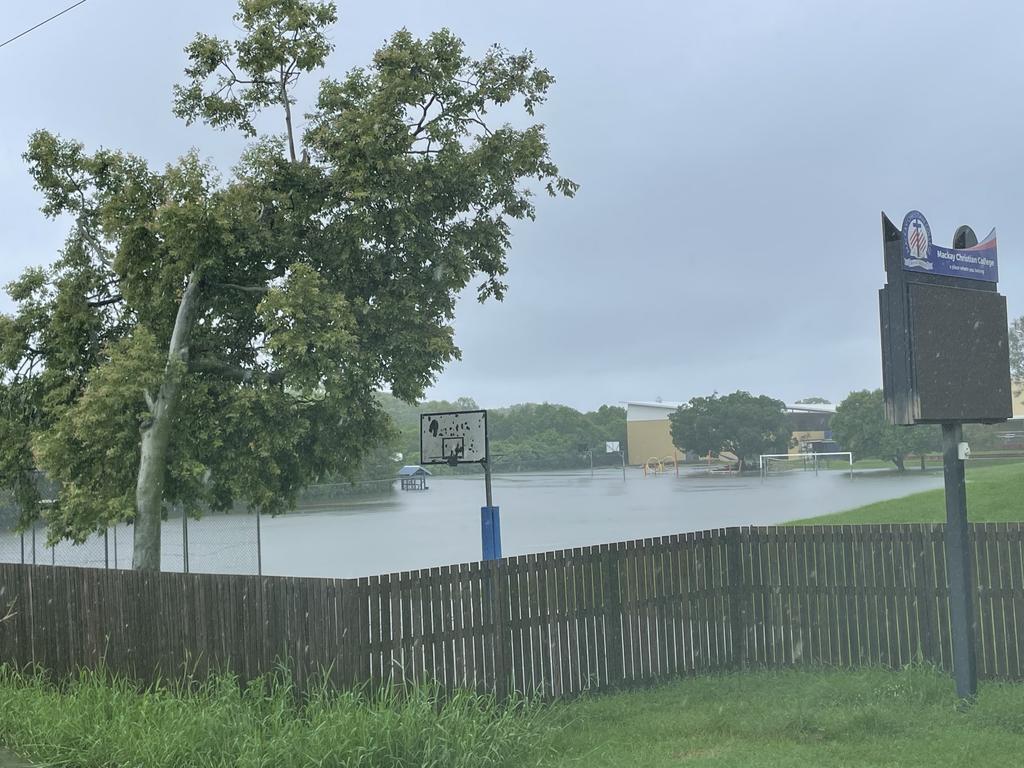 Mackay weather. Mackay Christian College grounds underwater on Tuesday, February 4, 2025. Picture: Janessa Ekert