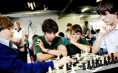 Tait Jenkins, 13, of Trinity Catholic College, Nathaniel Crane, 15, and Brodie Groth, 14, of St Johns College Woodlawn, and Tobin Davitt, 17, from Kadina High, were among the young minds competing in Round 1 of the Northern Rivers Inter-School Teams Championship. . Picture: David Nielsen