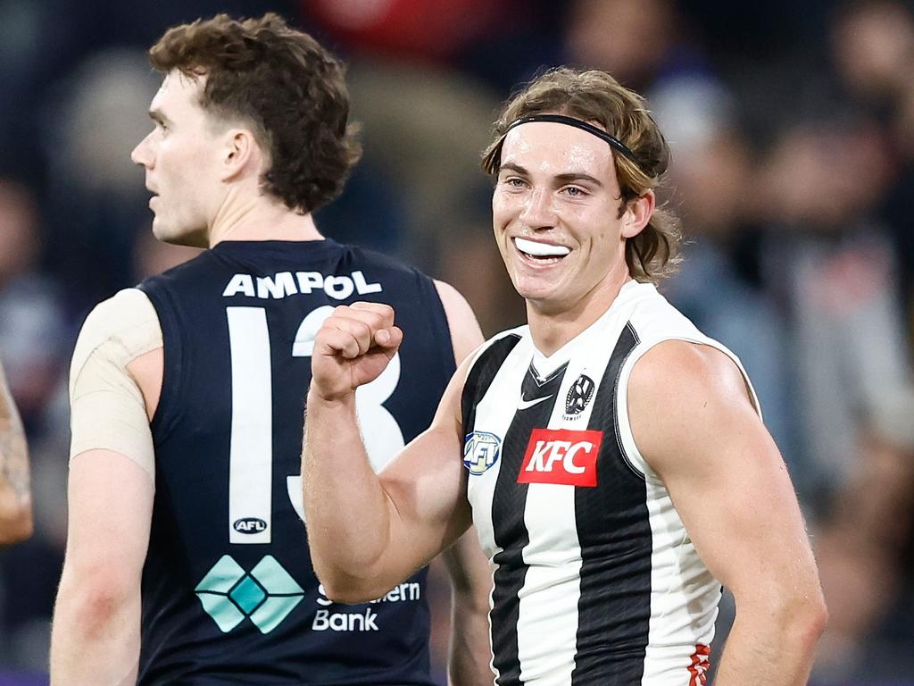 Harvey Harrison had a big impact for Collingwood. Picture: Michael Willson/AFL Photos via Getty Images