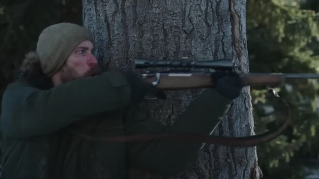 Another weird moment for Baker: aiming a gun in the direction of Ellie, whom he protects as Joel in the game. Picture: HBO/Binge/Foxtel