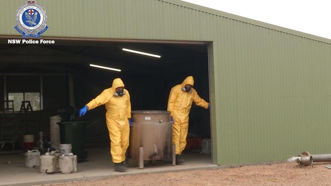 Police in January raided three farm sheds at Harolds Cross, near Braidwood, dismantling an alleged meth lab. Picture: NSW Police