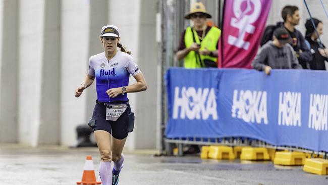 Laura Armstrong during the running section of the Ironman 70.3 Tasmania in Hobart on Sunday 4th February. Picture: Linda Higginson