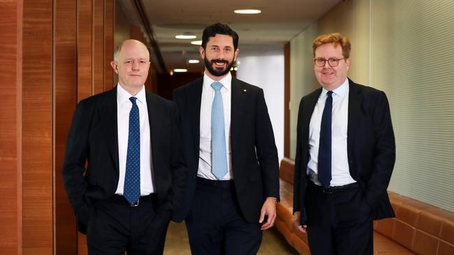 Senior client partner Shane Galligan, Seven Group CEO Ryan Stokes and Credit Suisse Australia CEO Richard Gibb. Picture: Jane Dempster/The Australian