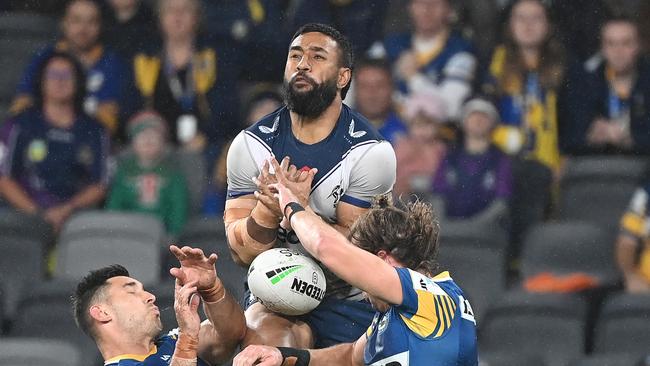 A high-flying George Jennings against the Eels earlier this year.