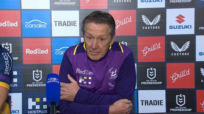 Craig Bellamy speaks after the Storm's loss to the Sharks.