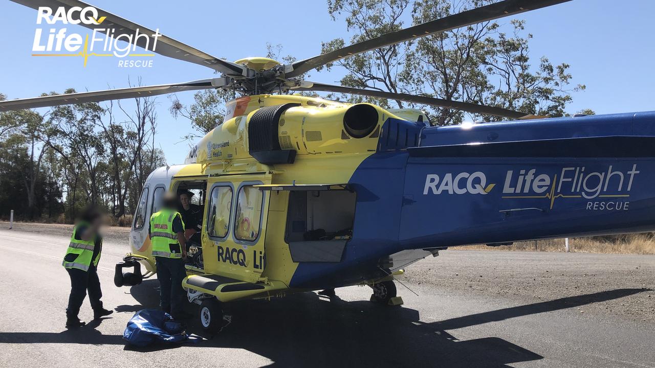 The Toowoomba-based RACQ LifeFlight Rescue helicopter has flown a man to hospital, after he was seriously injured in a truck rollover, in the Western Downs this morning