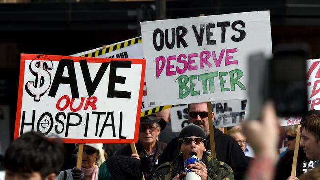 Protestors against the Repatriation General Hospital closure marching from Victoria Square to Parliament House in Adelaide. Picture: Sam Wundke