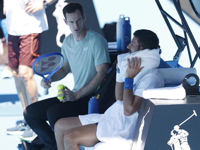 Novak Djokovic with coach Andy Murray. Picture: Getty Images