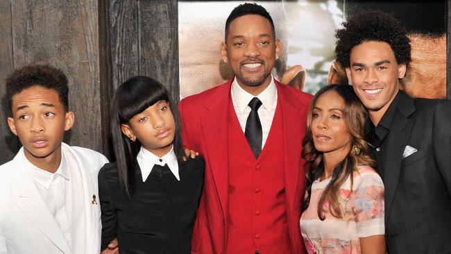 Jaden Smith (from left) with his ‘scientist’ sister Willow, parents Will and Jada Pinkett and half-brother Trey back in 2013. Picture: Stephen Lovekin/Getty Images