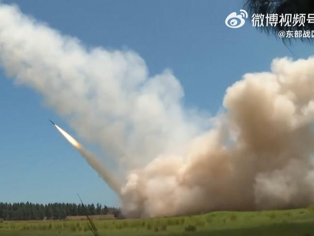 TOPSHOT - This screen grab from a video by the People's Liberation Army (PLA) Eastern Theater Command on August 4, 2022 made available on the Eurovision Social Newswire (ESN) platform via AFPTV shows a missile being fired during a Chinese military exercise in China on August 4, 2022. - China fired ballistic missiles and deployed fighter jets on August 4 as it held its largest-ever military exercises around Taiwan, a show of force condemned by Washington as a gross overreaction to Nancy Pelosi's visit to the island. (Photo by various sources / AFP) / -----EDITORS NOTE --- RESTRICTED TO EDITORIAL USE - MANDATORY ONSCREEN CREDIT "AFP PHOTO / PLA EASTERN THEATER COMMAND/ESN " - NO RESALE